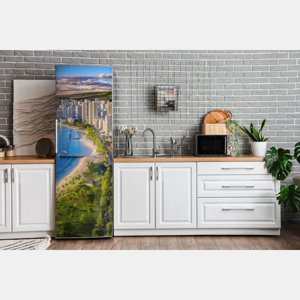 Naklejka na lodówkę panorama nadmorskiego miasta o zachodzie słońca – Wallissimo® Naklejka na lodówkę panorama nadmorskiego miasta o zachodzie słońca – Wallissimo®