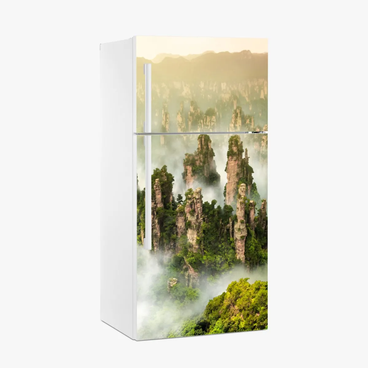 Naklejka na lodówkę mglisty krajobraz skalny Zhangjiajie – Wallissimo® Naklejka na lodówkę mglisty krajobraz skalny Zhangjiajie – Wallissimo®