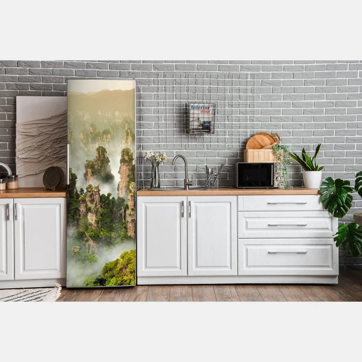 Naklejka na lodówkę mglisty krajobraz skalny Zhangjiajie – Wallissimo® Naklejka na lodówkę mglisty krajobraz skalny Zhangjiajie – Wallissimo®