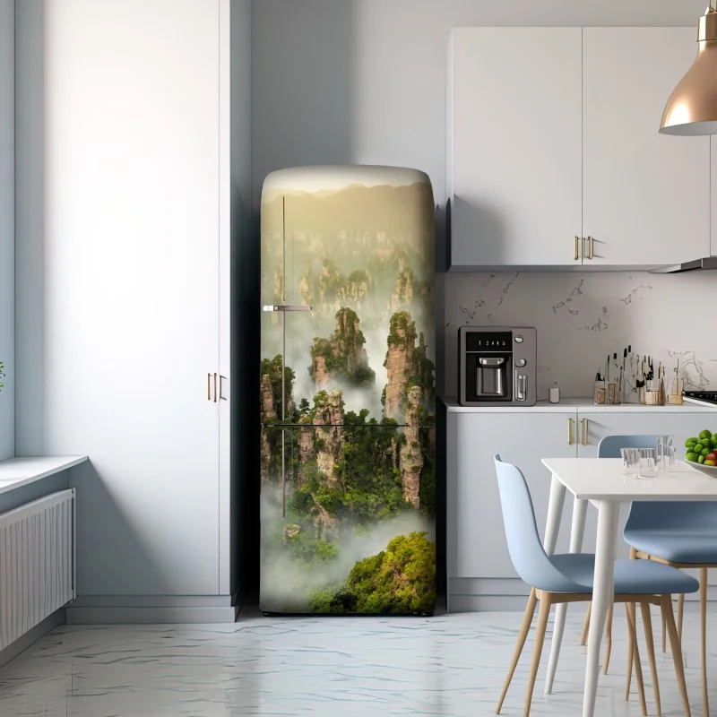 Naklejka na lodówkę mglisty krajobraz skalny Zhangjiajie – Wallissimo® Naklejka na lodówkę mglisty krajobraz skalny Zhangjiajie – Wallissimo®