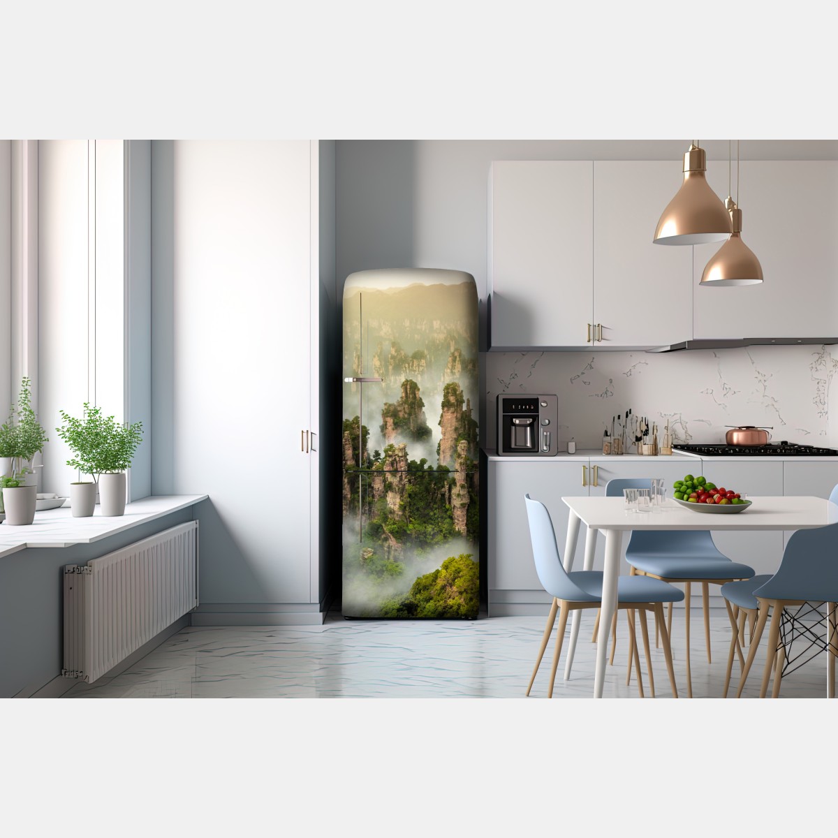 Naklejka na lodówkę mglisty krajobraz skalny Zhangjiajie – Wallissimo® Naklejka na lodówkę mglisty krajobraz skalny Zhangjiajie – Wallissimo®