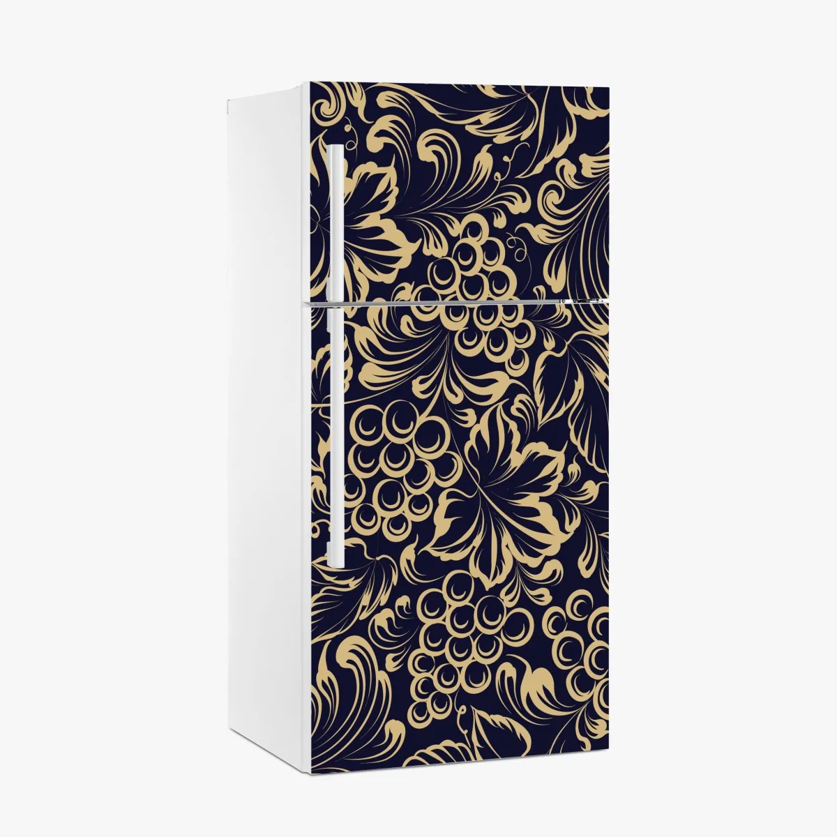 Naklejka na lodówkę elegancki barokowy wzór z winogronami w złocie – Wallissimo® Naklejka na lodówkę elegancki barokowy wzór z winogronami w złocie – Wallissimo®