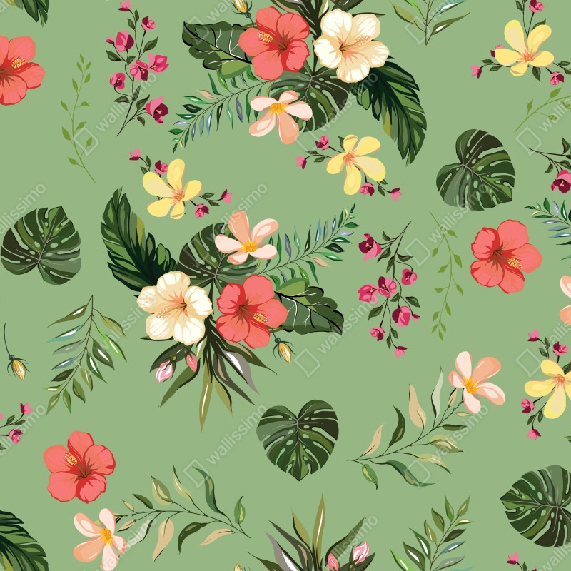 Naklejka na lodówkę zielony tropikalny wzór hibiskusa – Wallissimo® Naklejka na lodówkę zielony tropikalny wzór hibiskusa – Wallissimo®