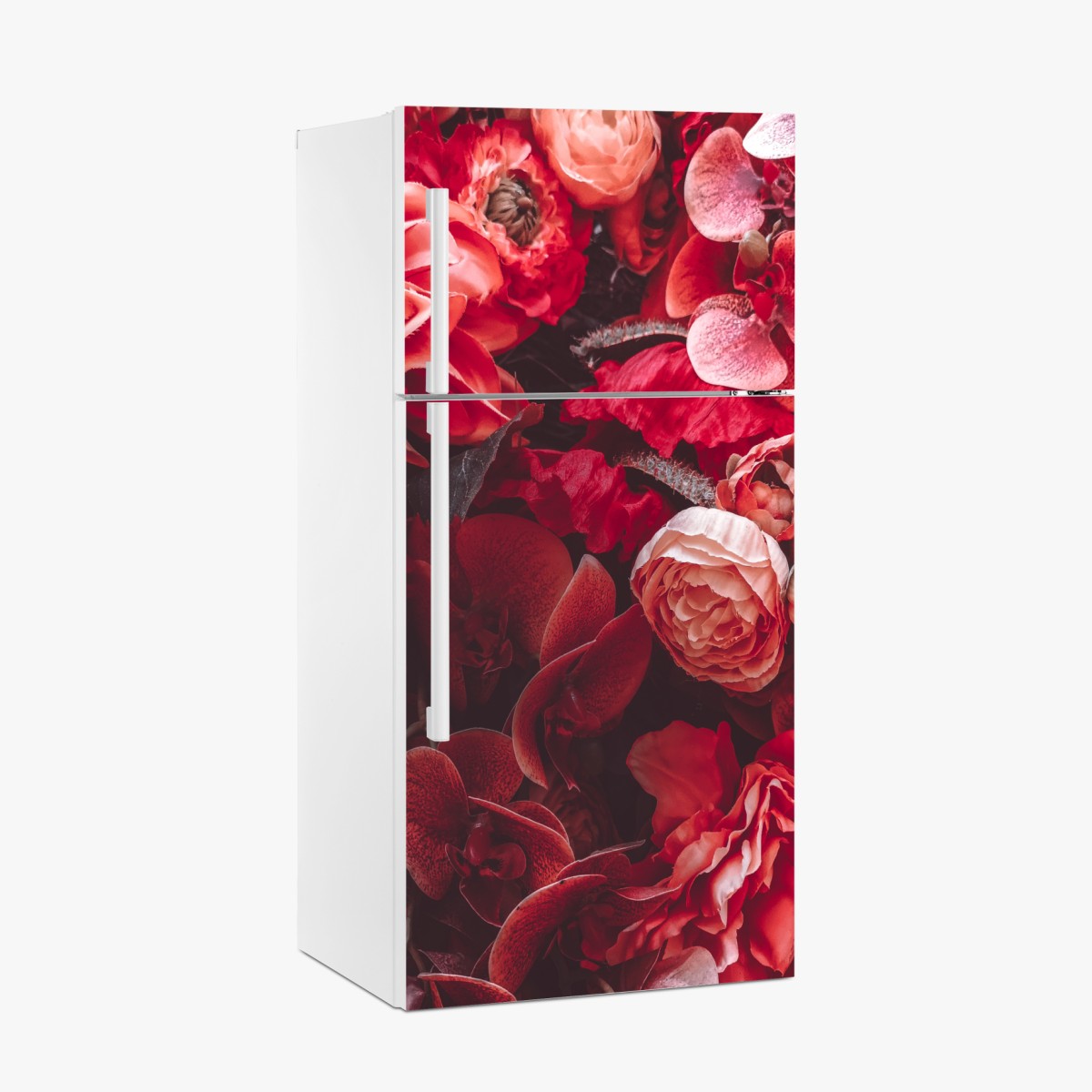 Fridge sticker crimson rose and orchid bouquet