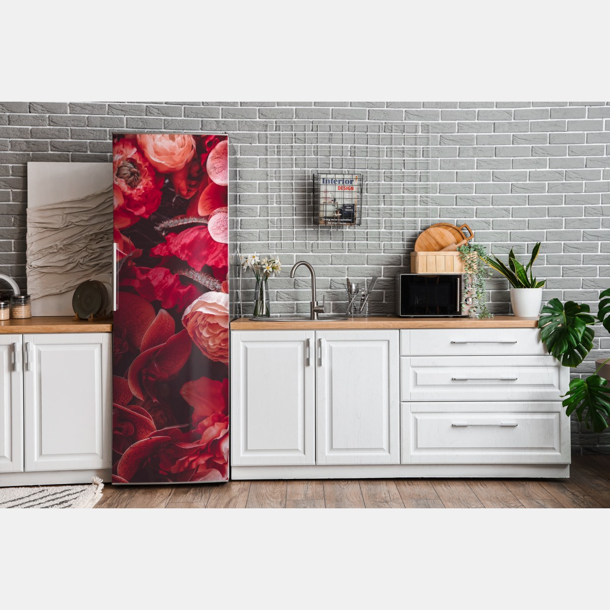 Naklejka na lodówkę kwiatowa symfonia w odcieniach czerwieni – Wallissimo® Naklejka na lodówkę kwiatowa symfonia w odcieniach czerwieni – Wallissimo®