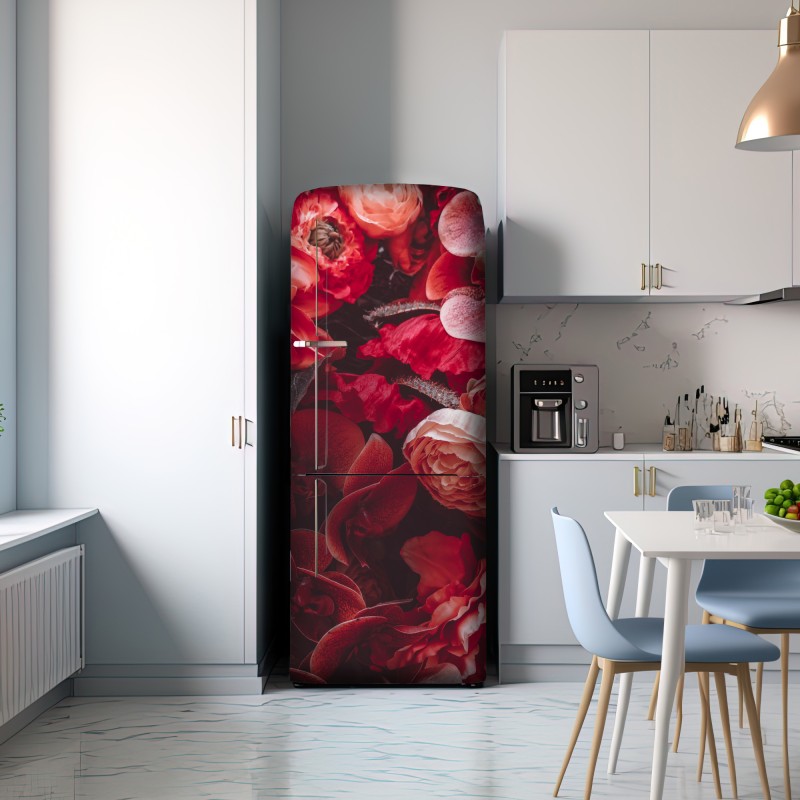 Naklejka na lodówkę kwiatowa symfonia w odcieniach czerwieni – Wallissimo® Naklejka na lodówkę kwiatowa symfonia w odcieniach czerwieni – Wallissimo®