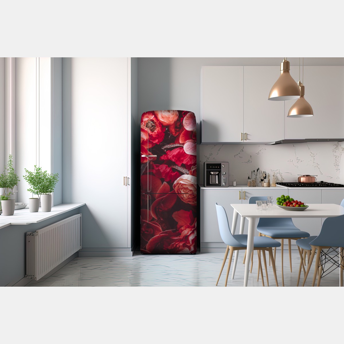 Naklejka na lodówkę kwiatowa symfonia w odcieniach czerwieni – Wallissimo® Naklejka na lodówkę kwiatowa symfonia w odcieniach czerwieni – Wallissimo®