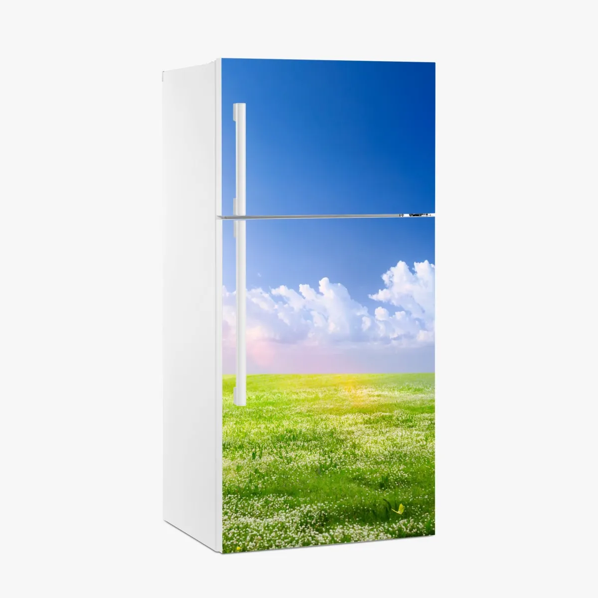 Naklejka na lodówkę słoneczna wiosenna łąka pod niebieskim niebem – Wallissimo® Naklejka na lodówkę słoneczna wiosenna łąka pod niebieskim niebem – Wallissimo®