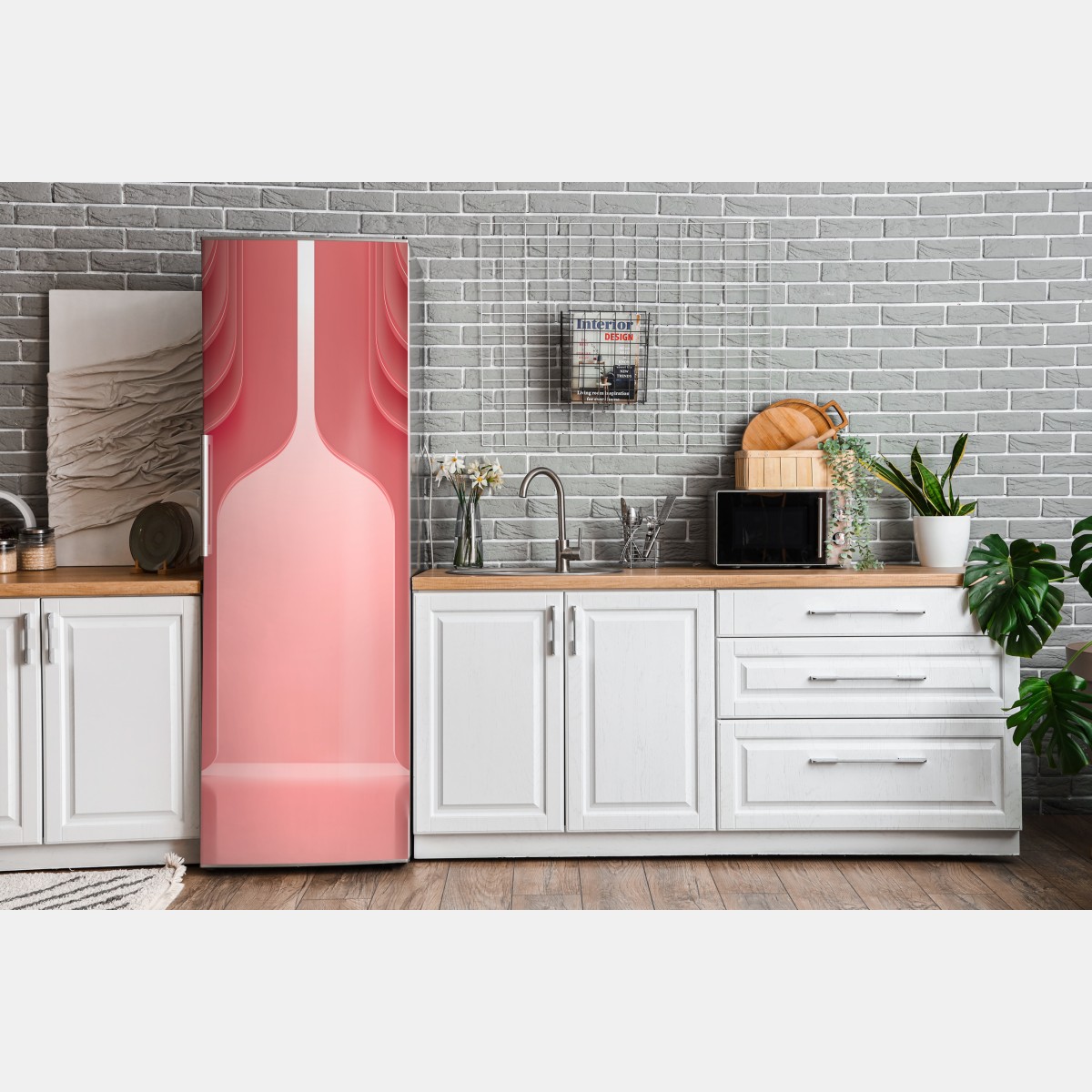Naklejka na lodówkę nowoczesne luksusowe wnętrze w odcieniach koralowego różu – Wallissimo® Naklejka na lodówkę nowoczesne luksusowe wnętrze w odcieniach koralowego różu – Wallissimo®