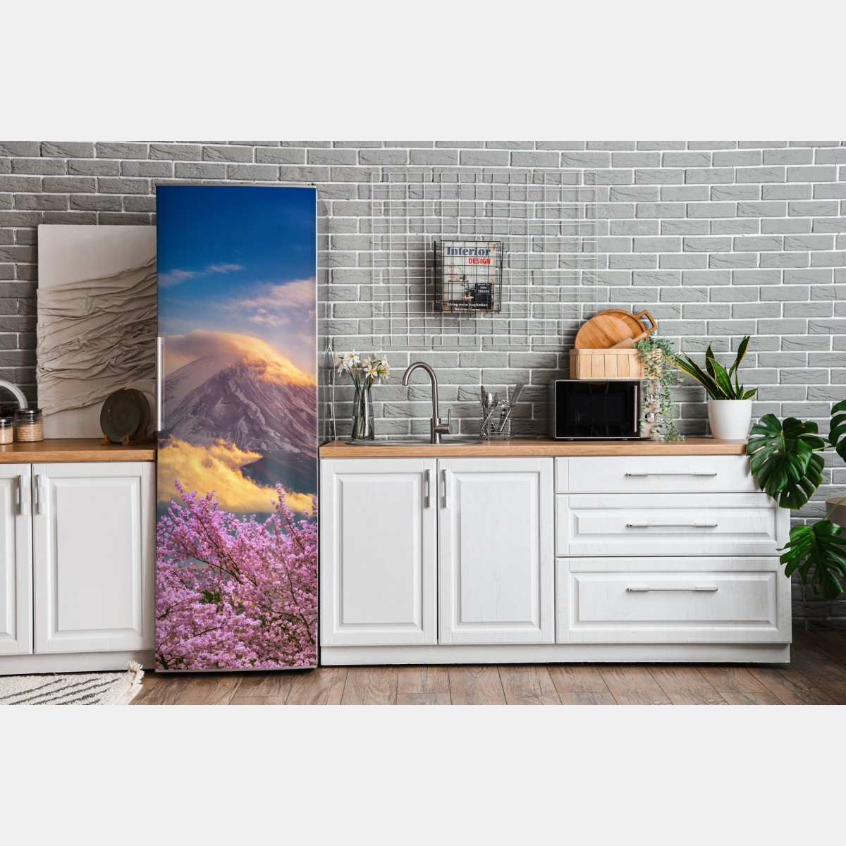 Naklejka na lodówkę Góra Fuji z kwitnącą sakurą o wschodzie słońca – Wallissimo® Naklejka na lodówkę Góra Fuji z kwitnącą sakurą o wschodzie słońca – Wallissimo®