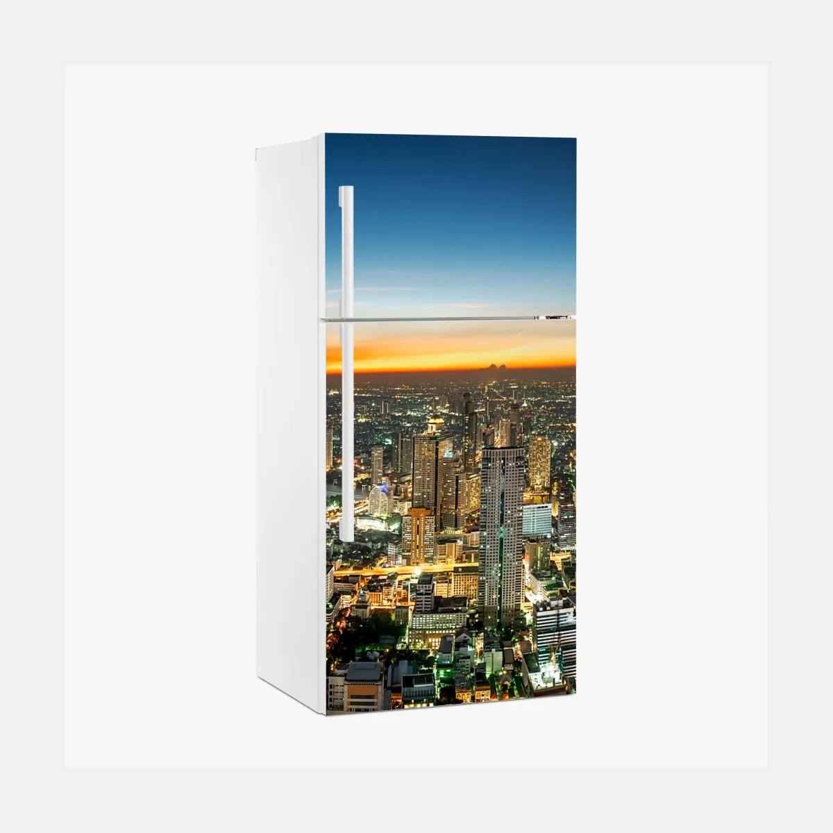 Naklejka na lodówkę panorama Bangkoku o zmierzchu – Wallissimo® Naklejka na lodówkę panorama Bangkoku o zmierzchu – Wallissimo®