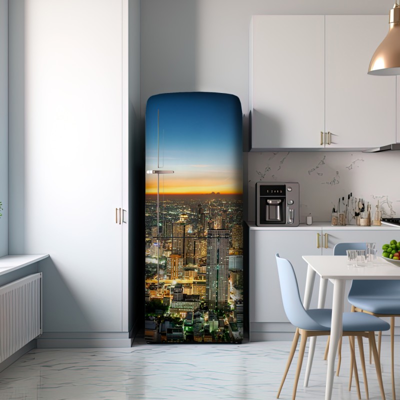 Naklejka na lodówkę panorama Bangkoku o zmierzchu – Wallissimo® Naklejka na lodówkę panorama Bangkoku o zmierzchu – Wallissimo®