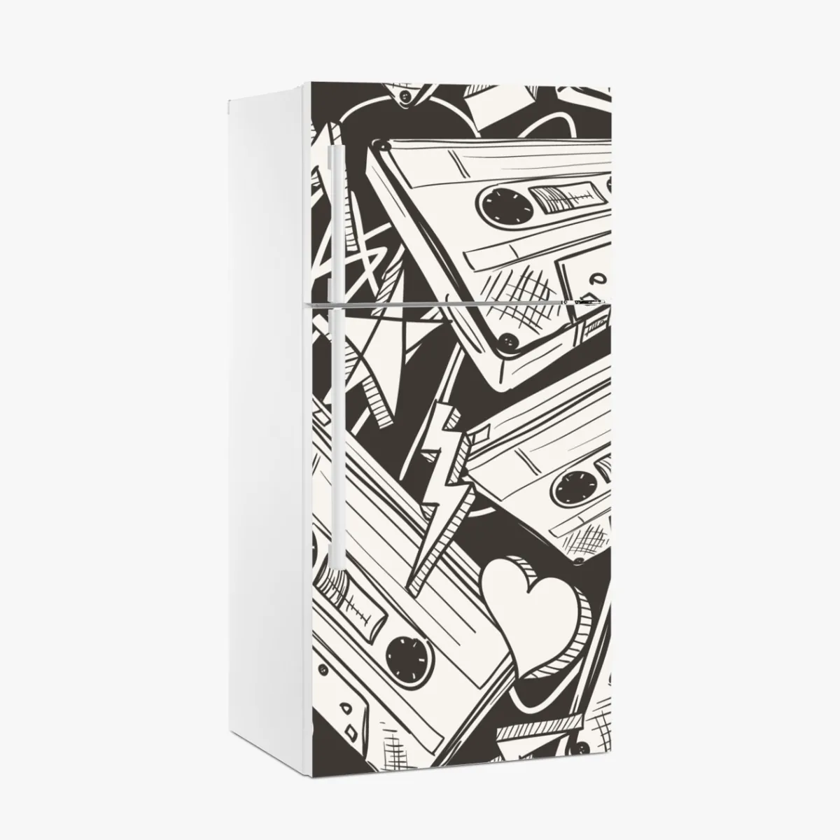 Naklejka na lodówkę wzór kaset magnetofonowych w stylu retro – Wallissimo® Naklejka na lodówkę wzór kaset magnetofonowych w stylu retro – Wallissimo®
