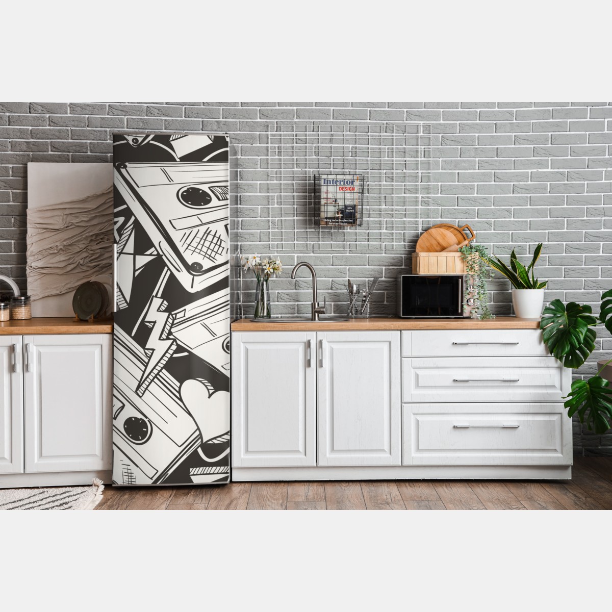 Naklejka na lodówkę wzór kaset magnetofonowych w stylu retro – Wallissimo® Naklejka na lodówkę wzór kaset magnetofonowych w stylu retro – Wallissimo®