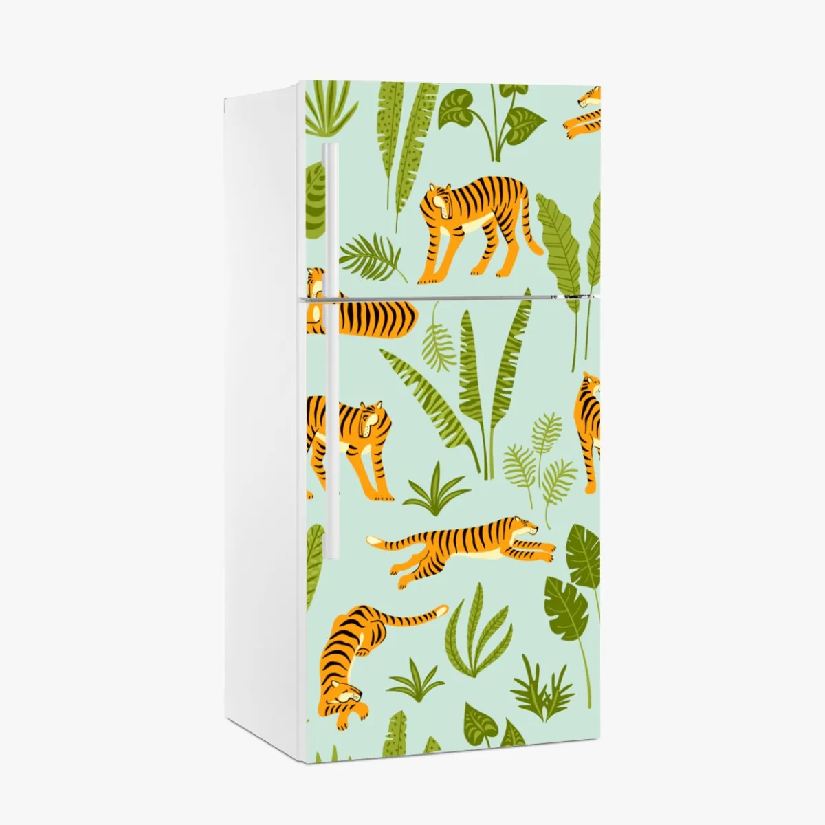 Naklejka na lodówkę egzotyczne tygrysy wśród liści – Wallissimo® Naklejka na lodówkę egzotyczne tygrysy wśród liści – Wallissimo®