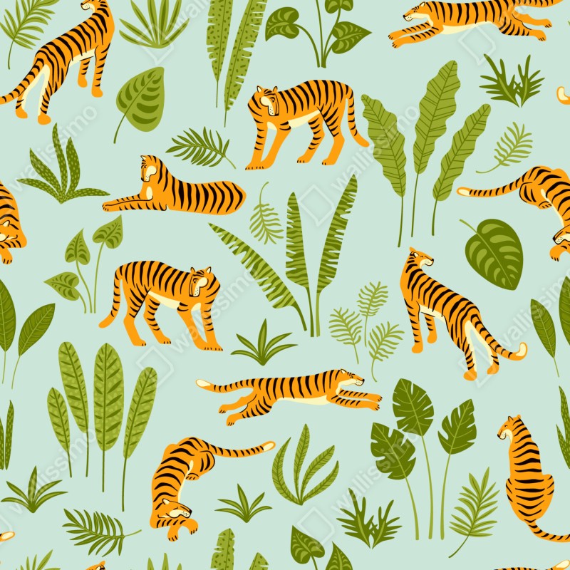 Naklejka na lodówkę egzotyczne tygrysy wśród liści – Wallissimo® Naklejka na lodówkę egzotyczne tygrysy wśród liści – Wallissimo®