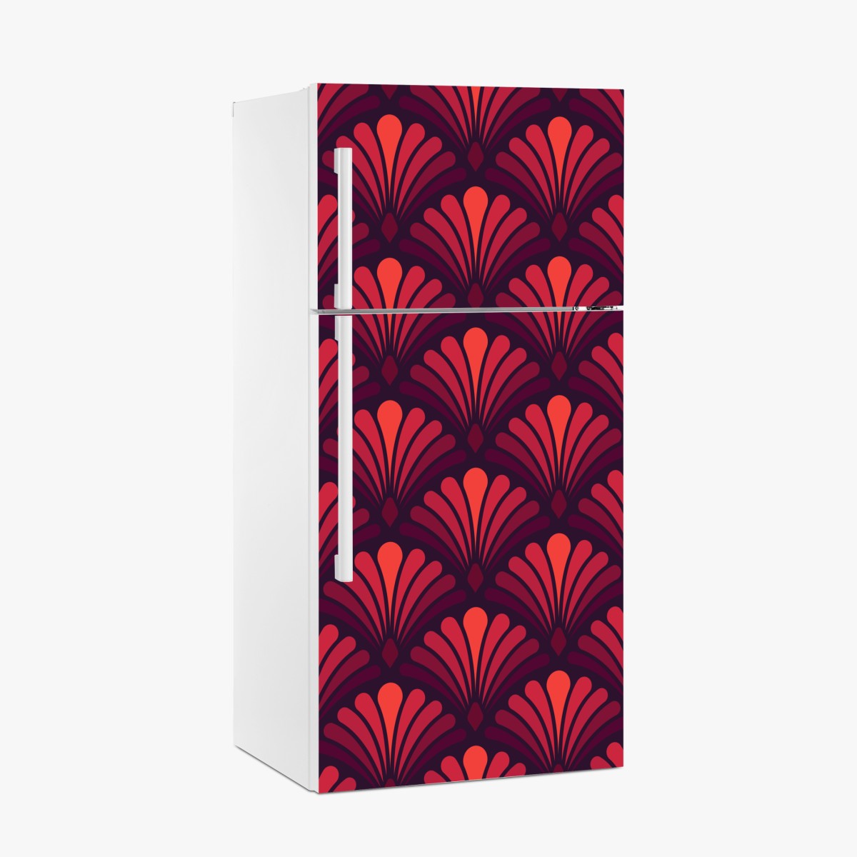 Fridge sticker art deco fan pattern in coral and burgundy