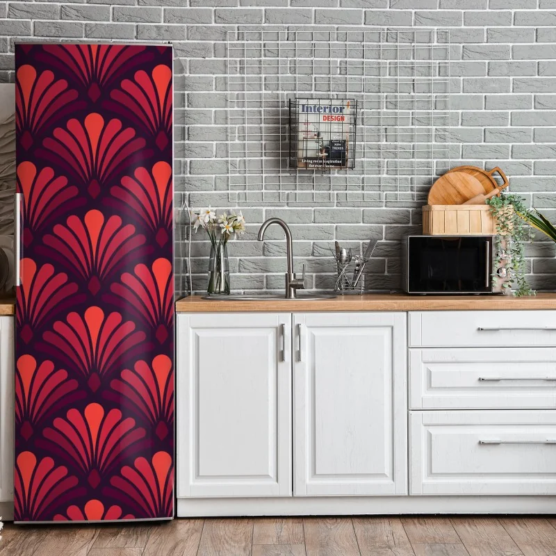 Naklejka na lodówkę elegancki motyw art deco w odcieniach bordo i koralu – Wallissimo® Naklejka na lodówkę elegancki motyw art deco w odcieniach bordo i koralu – Wallissimo®