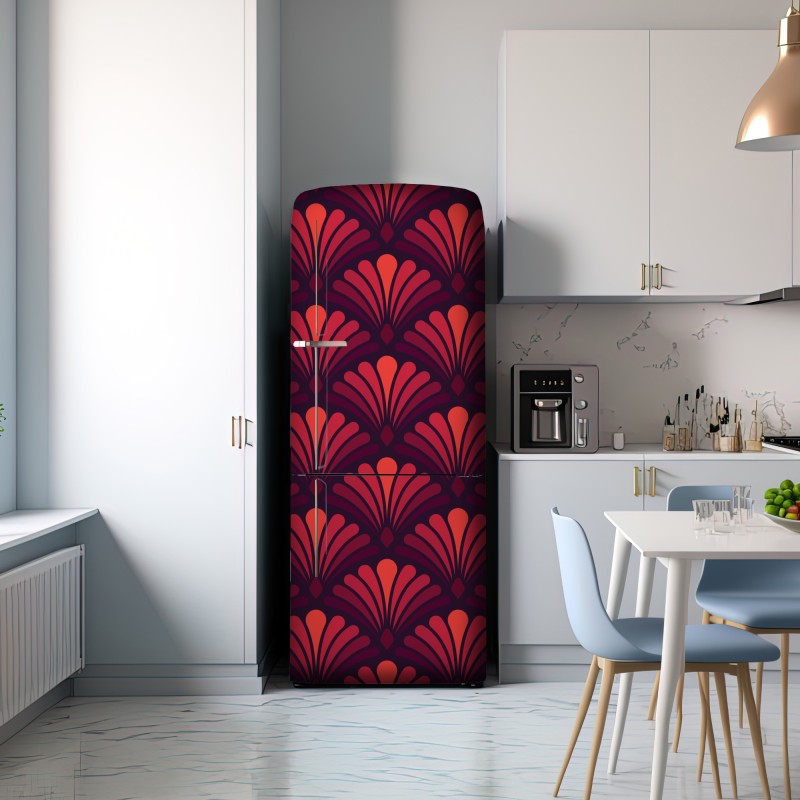 Naklejka na lodówkę elegancki motyw art deco w odcieniach bordo i koralu – Wallissimo® Naklejka na lodówkę elegancki motyw art deco w odcieniach bordo i koralu – Wallissimo®