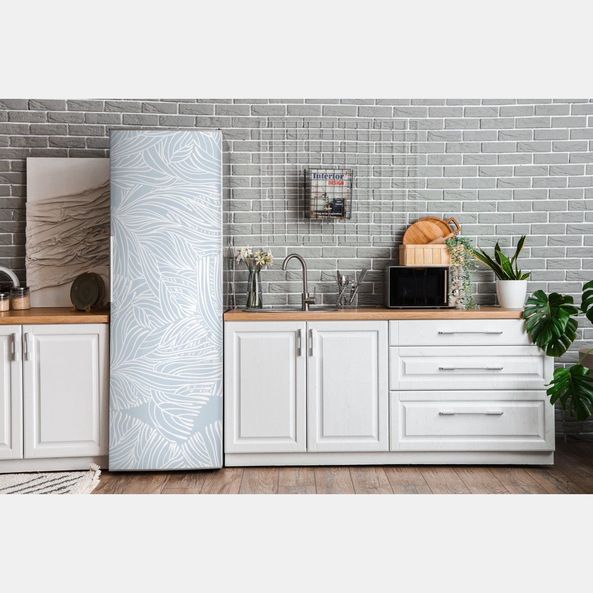 Naklejka na lodówkę delikatny niebieski wzór botaniczny – Wallissimo® Naklejka na lodówkę delikatny niebieski wzór botaniczny – Wallissimo®