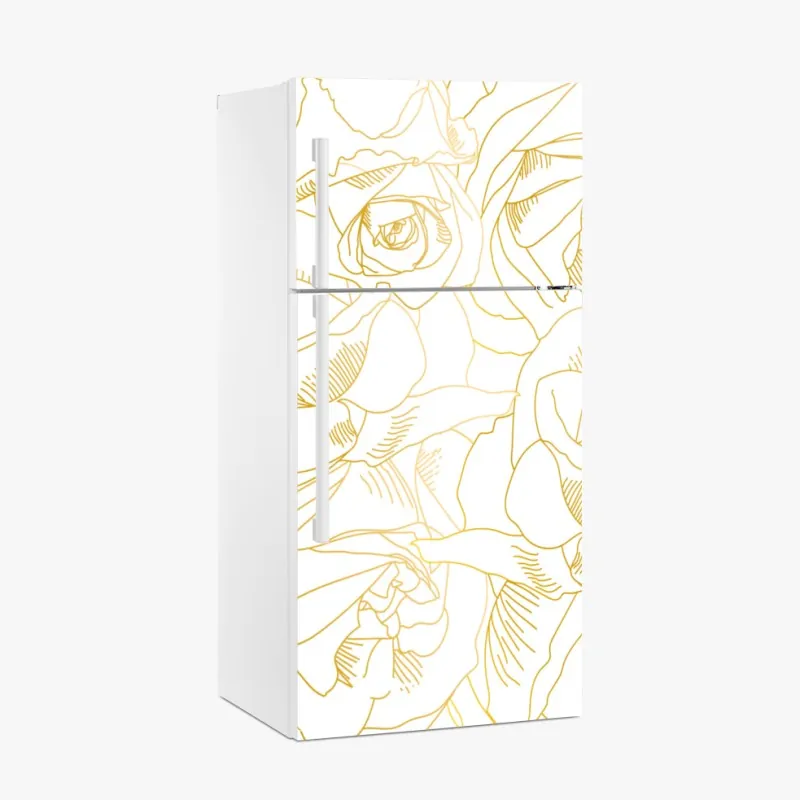 Naklejka na lodówkę delikatne złote róże — elegancki wzór kwiatowy