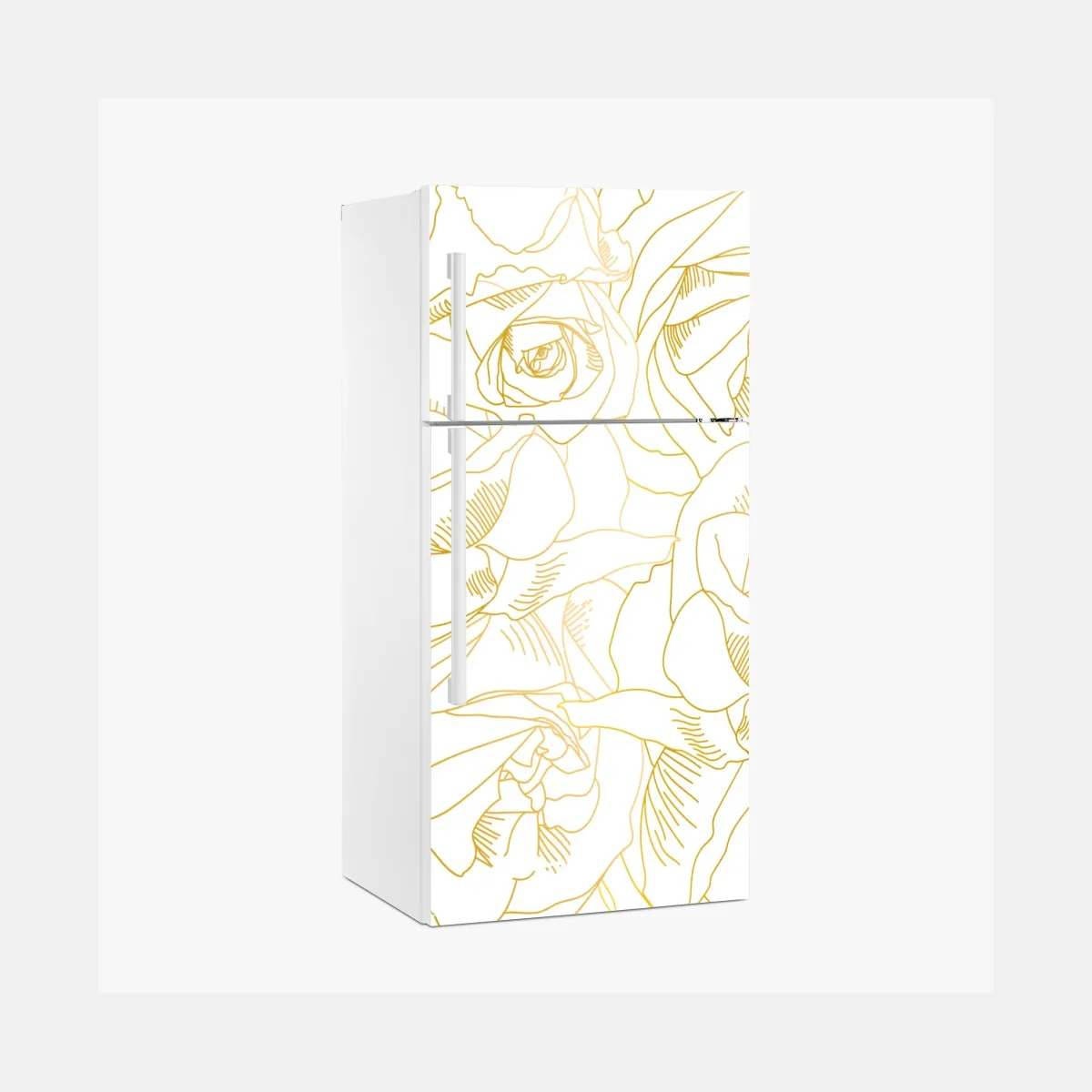 Naklejka na lodówkę delikatne złote róże — elegancki wzór kwiatowy – Wallissimo® Naklejka na lodówkę delikatne złote róże — elegancki wzór kwiatowy – Wallissimo®