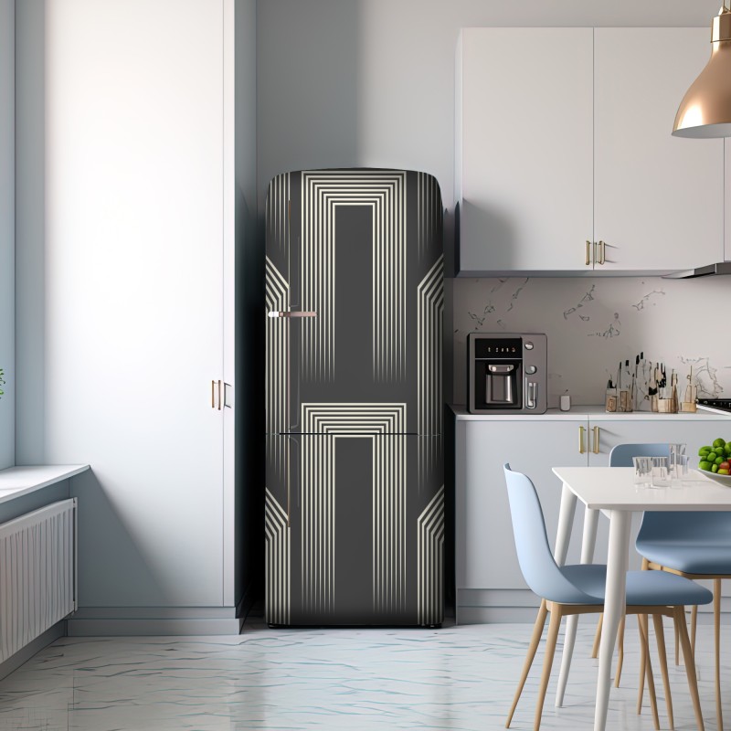 Naklejka na lodówkę geometryczny wzór art deco w odcieniach szarości i beżu – Wallissimo® Naklejka na lodówkę geometryczny wzór art deco w odcieniach szarości i beżu – Wallissimo®