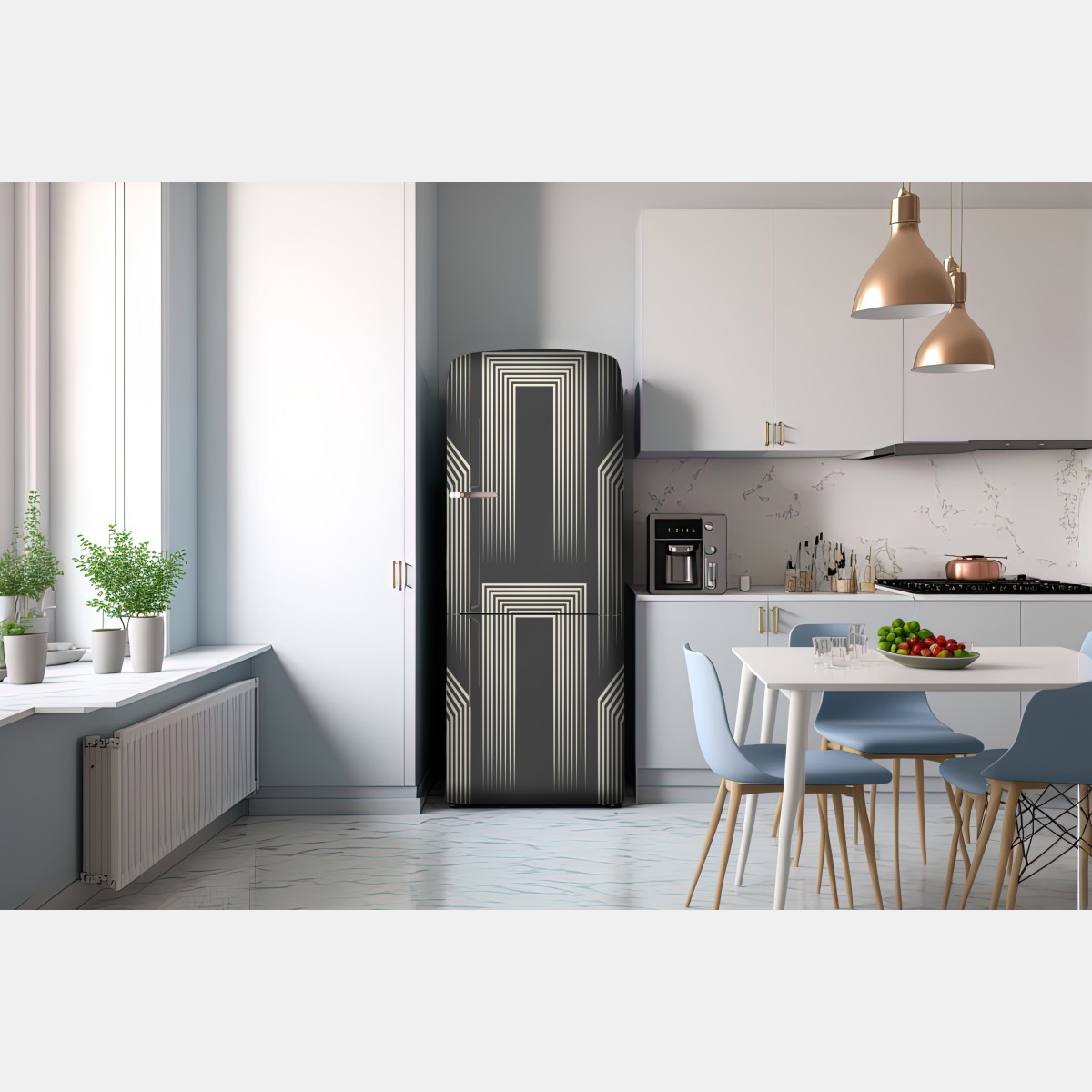 Naklejka na lodówkę geometryczny wzór art deco w odcieniach szarości i beżu – Wallissimo® Naklejka na lodówkę geometryczny wzór art deco w odcieniach szarości i beżu – Wallissimo®