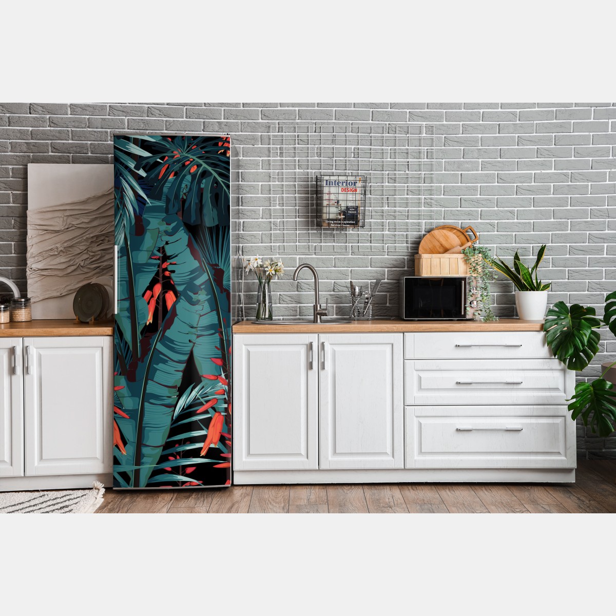 Naklejka na lodówkę tropikalny turkusowy motyw dżungli – Wallissimo® Naklejka na lodówkę tropikalny turkusowy motyw dżungli – Wallissimo®