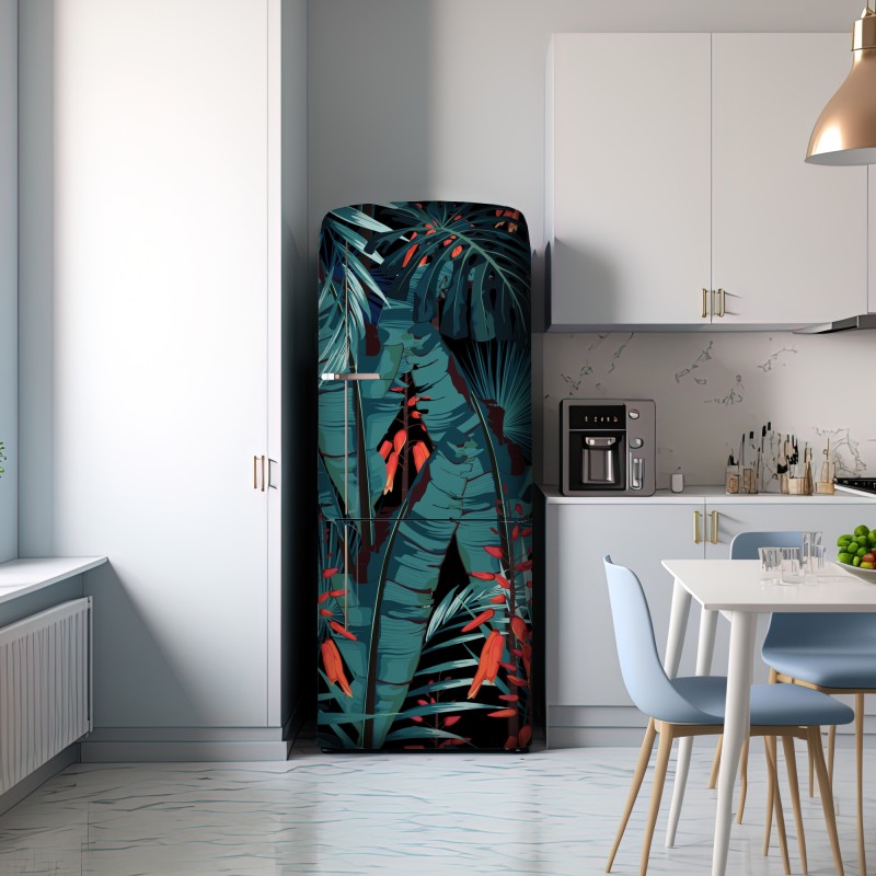 Naklejka na lodówkę tropikalny turkusowy motyw dżungli – Wallissimo® Naklejka na lodówkę tropikalny turkusowy motyw dżungli – Wallissimo®