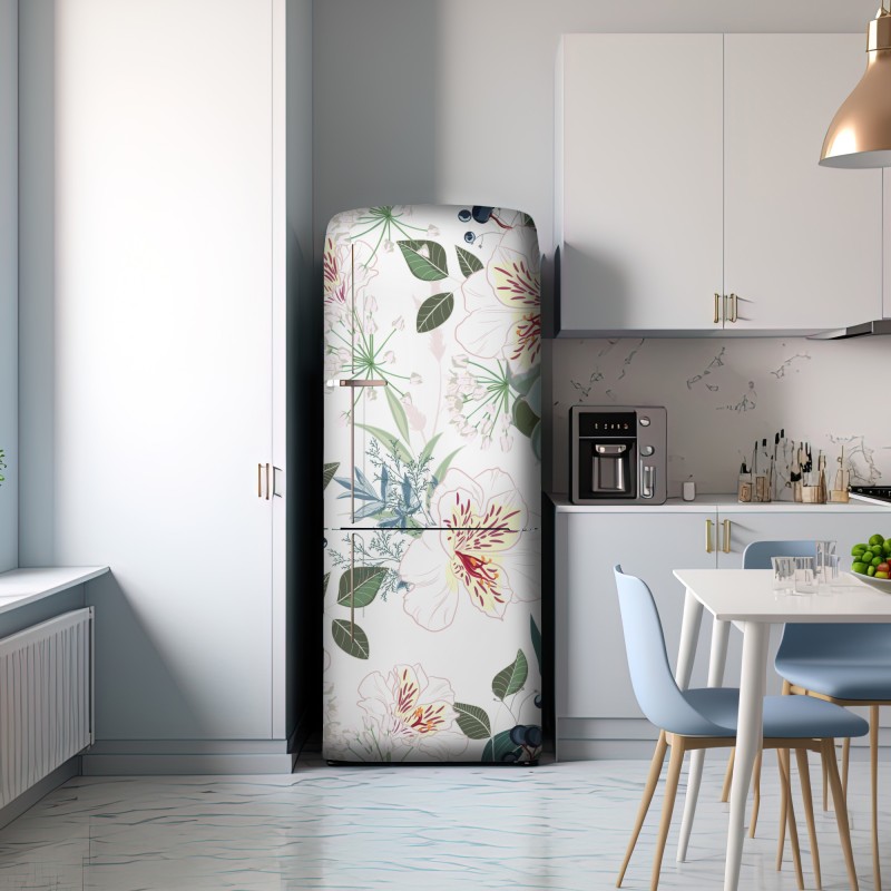 Naklejka na lodówkę delikatny pastelowy wzór kwiatowy – Wallissimo® Naklejka na lodówkę delikatny pastelowy wzór kwiatowy – Wallissimo®