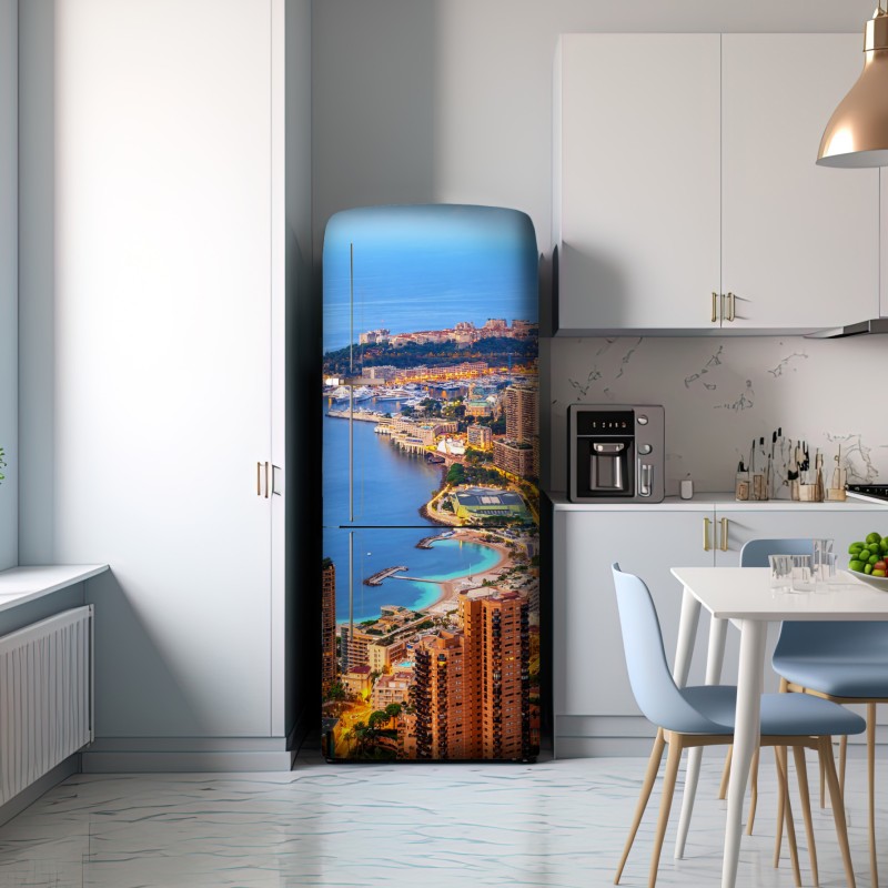 Naklejka na lodówkę Monako panorama wybrzeża o zmierzchu – Wallissimo® Naklejka na lodówkę Monako panorama wybrzeża o zmierzchu – Wallissimo®