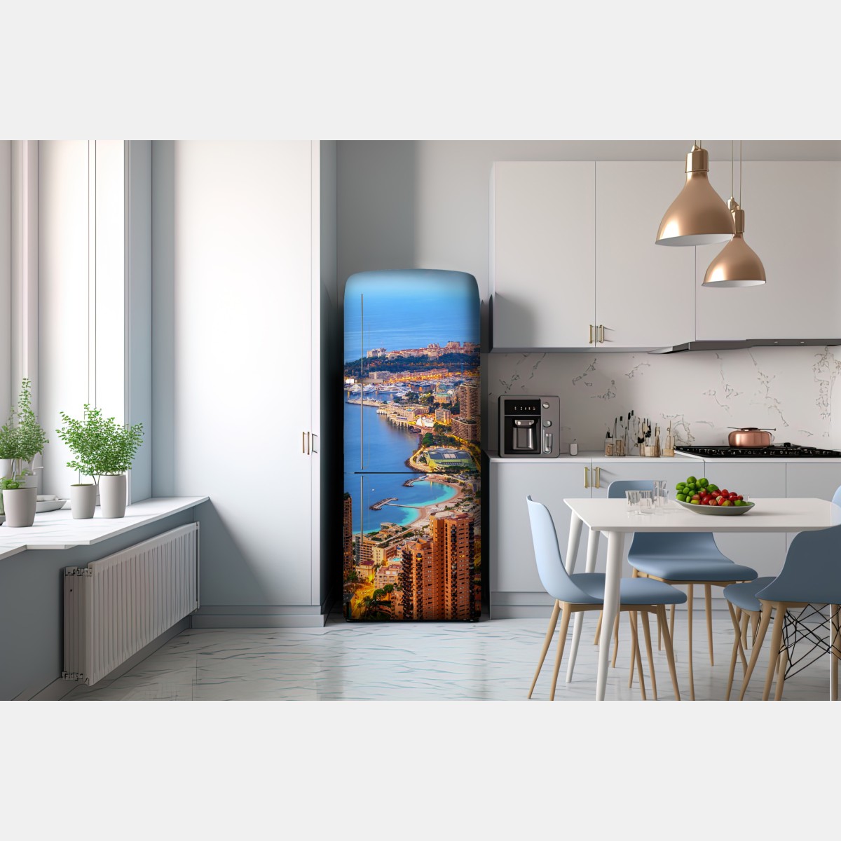 Naklejka na lodówkę Monako panorama wybrzeża o zmierzchu – Wallissimo® Naklejka na lodówkę Monako panorama wybrzeża o zmierzchu – Wallissimo®