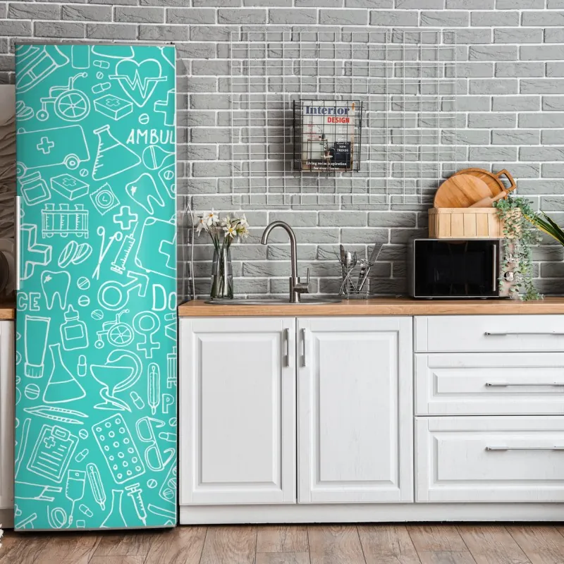 Naklejka na lodówkę luksusowy złoty wzór kwiatowy na granacie – Wallissimo®