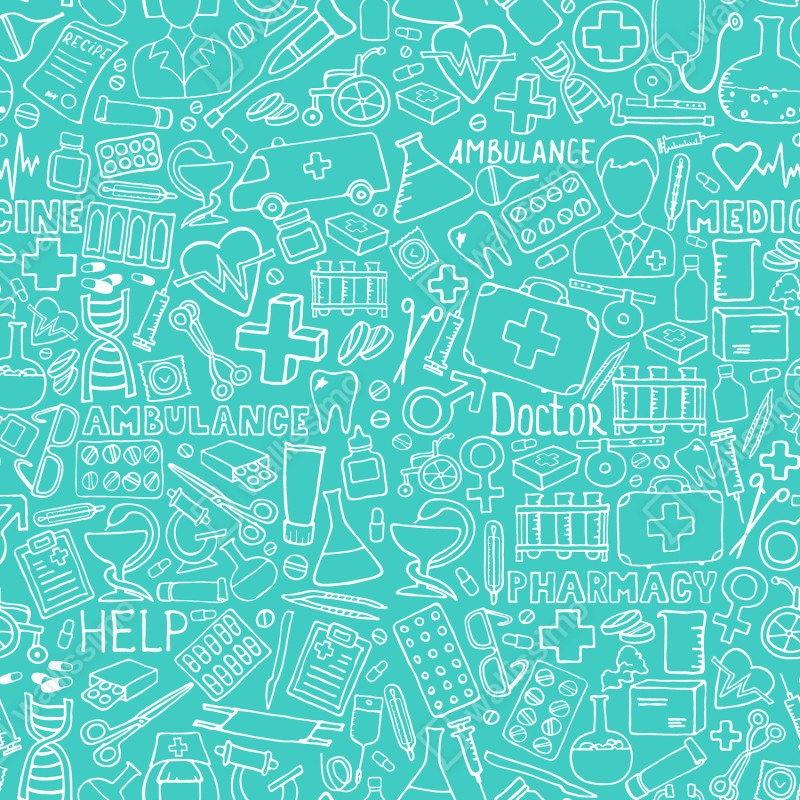 Naklejka na lodówkę turkusowy wzór z ikonami medycznymi – Wallissimo® Naklejka na lodówkę turkusowy wzór z ikonami medycznymi – Wallissimo®