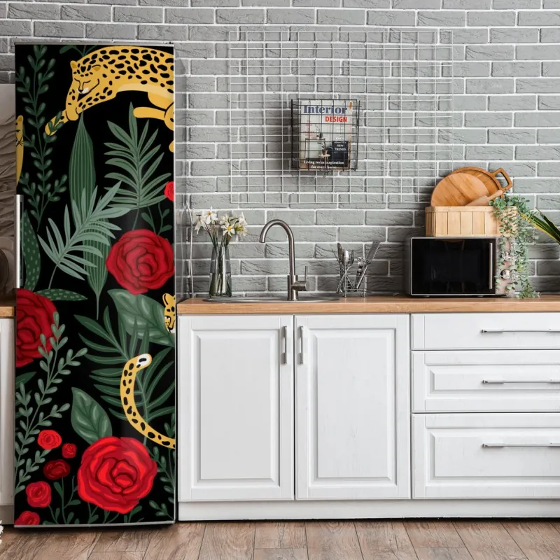 Naklejka na lodówkę abstrakcyjny falisty wzór w turkusie i koralu – Wallissimo®