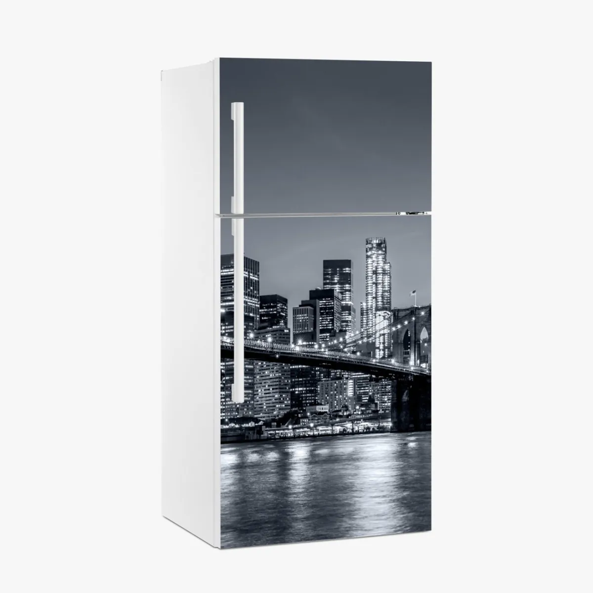Naklejka na lodówkę Nowy Jork panorama nocna z Mostem Brooklińskim – Wallissimo® Naklejka na lodówkę Nowy Jork panorama nocna z Mostem Brooklińskim – Wallissimo®