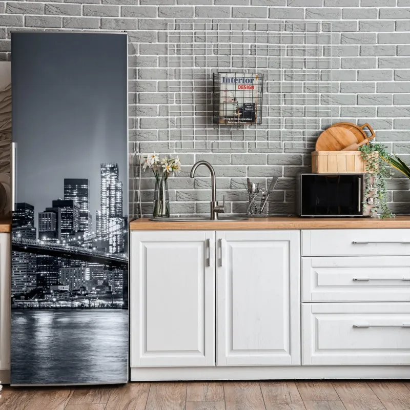 Naklejka na lodówkę luksusowy złoty wzór kwiatowy na granacie – Wallissimo®