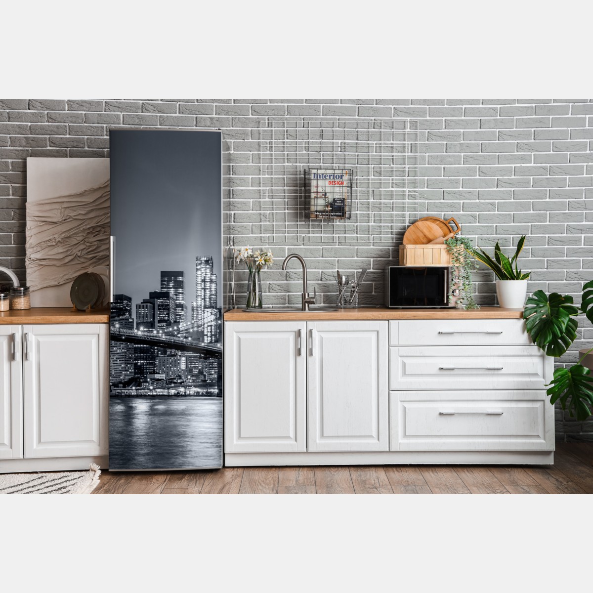 Naklejka na lodówkę Nowy Jork panorama nocna z Mostem Brooklińskim – Wallissimo® Naklejka na lodówkę Nowy Jork panorama nocna z Mostem Brooklińskim – Wallissimo®