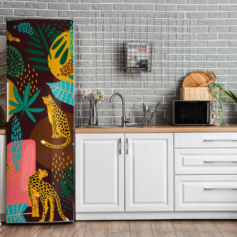 Naklejka na lodówkę luksusowy złoty wzór kwiatowy na granacie – Wallissimo®