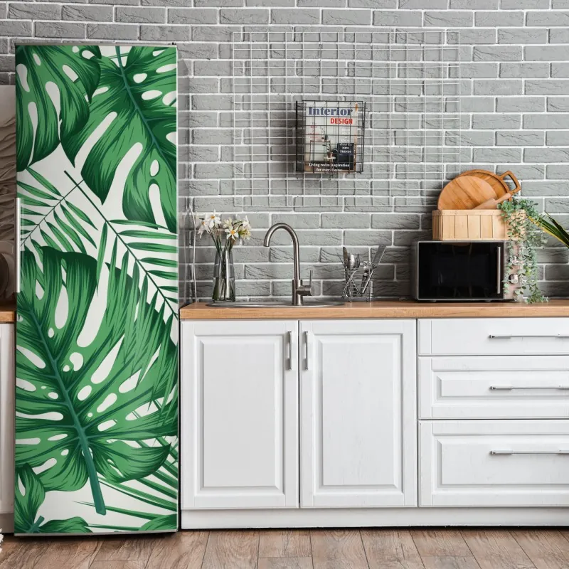 Naklejka na lodówkę wzór tropikalnych liści monstery – Wallissimo®