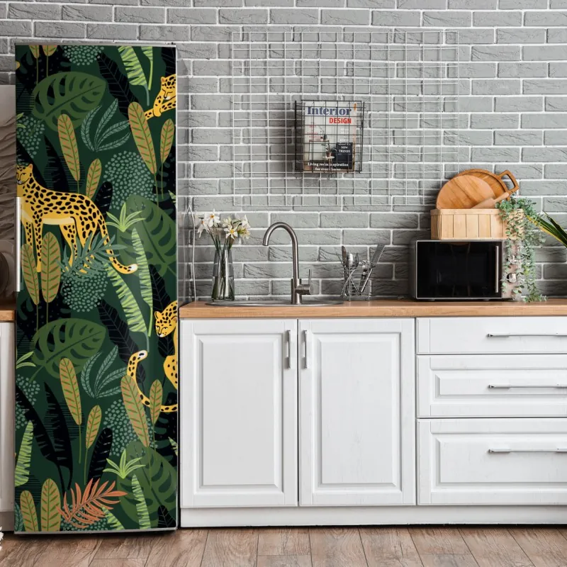 Naklejka na lodówkę tropikalny zachód słońca na plaży z koktajlem – Wallissimo®