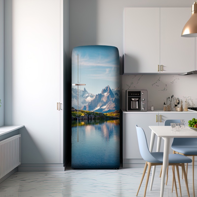 Naklejka na lodówkę panorama Lac Blanc i Mont Blanc – Wallissimo® Naklejka na lodówkę panorama Lac Blanc i Mont Blanc – Wallissimo®