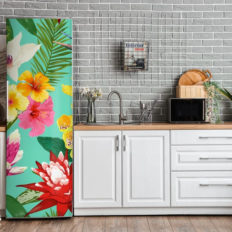Naklejka na lodówkę tropikalna abstrakcyjna grafika kwiatowa – Wallissimo®
