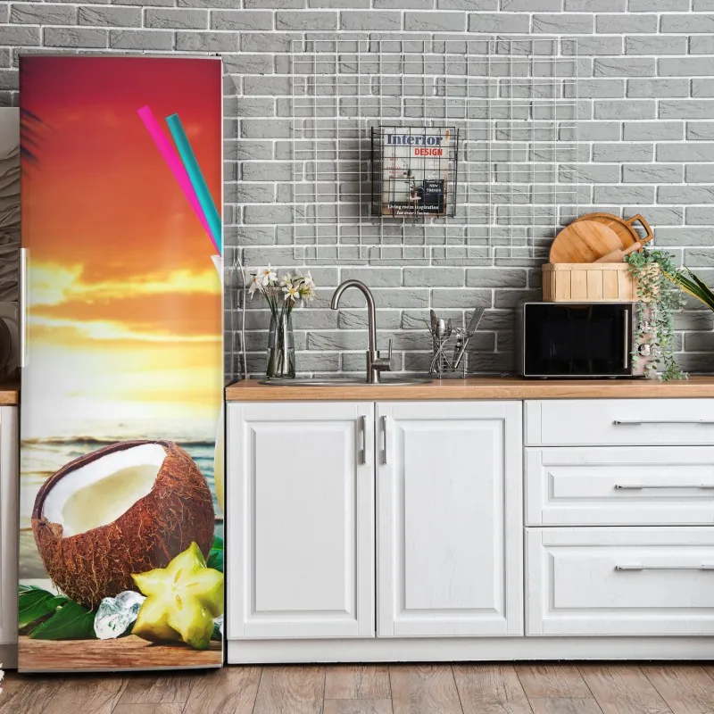 Naklejka na lodówkę delikatna beżowa ilustracja kwiatowa – Wallissimo®