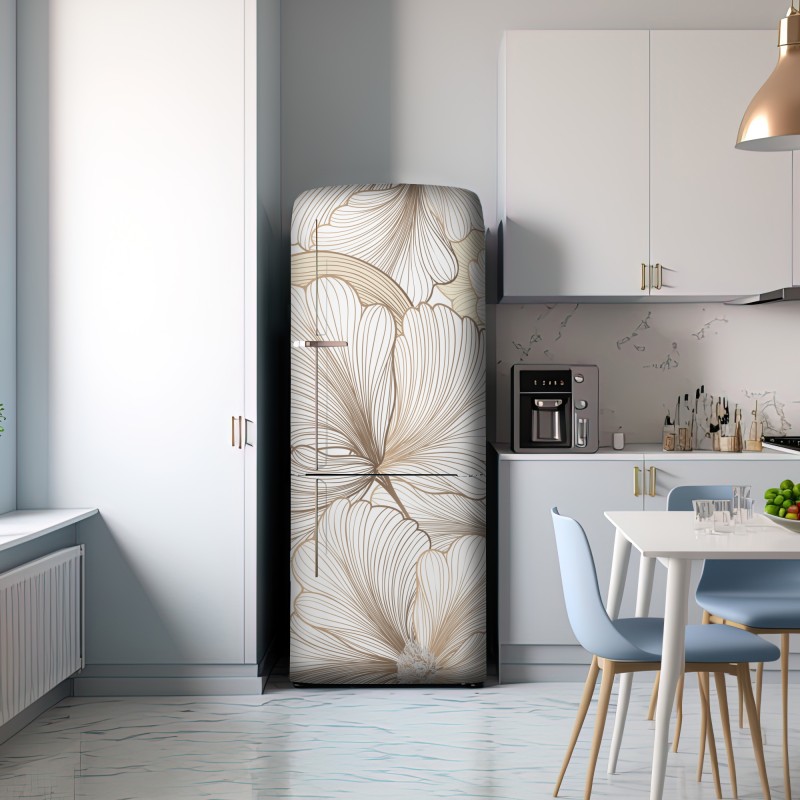 Naklejka na lodówkę delikatna beżowa ilustracja kwiatowa – Wallissimo® Naklejka na lodówkę delikatna beżowa ilustracja kwiatowa – Wallissimo®