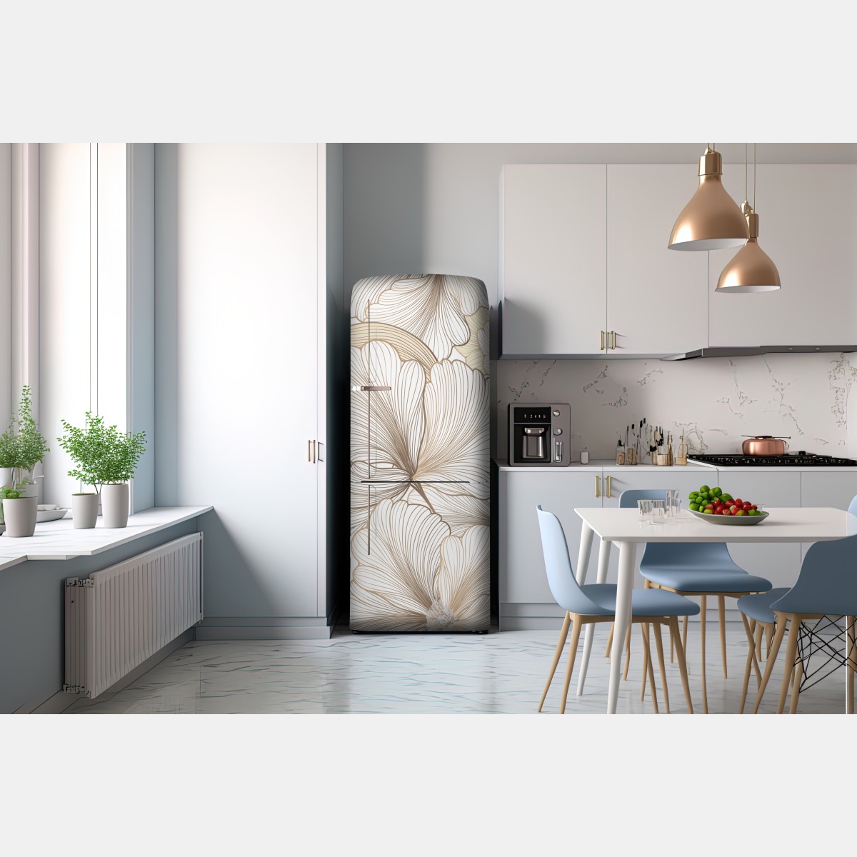 Naklejka na lodówkę delikatna beżowa ilustracja kwiatowa – Wallissimo® Naklejka na lodówkę delikatna beżowa ilustracja kwiatowa – Wallissimo®