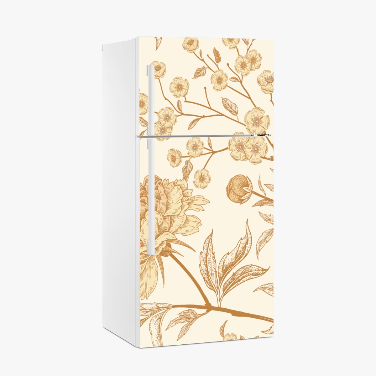 Fridge sticker vintage beige peony floral pattern
