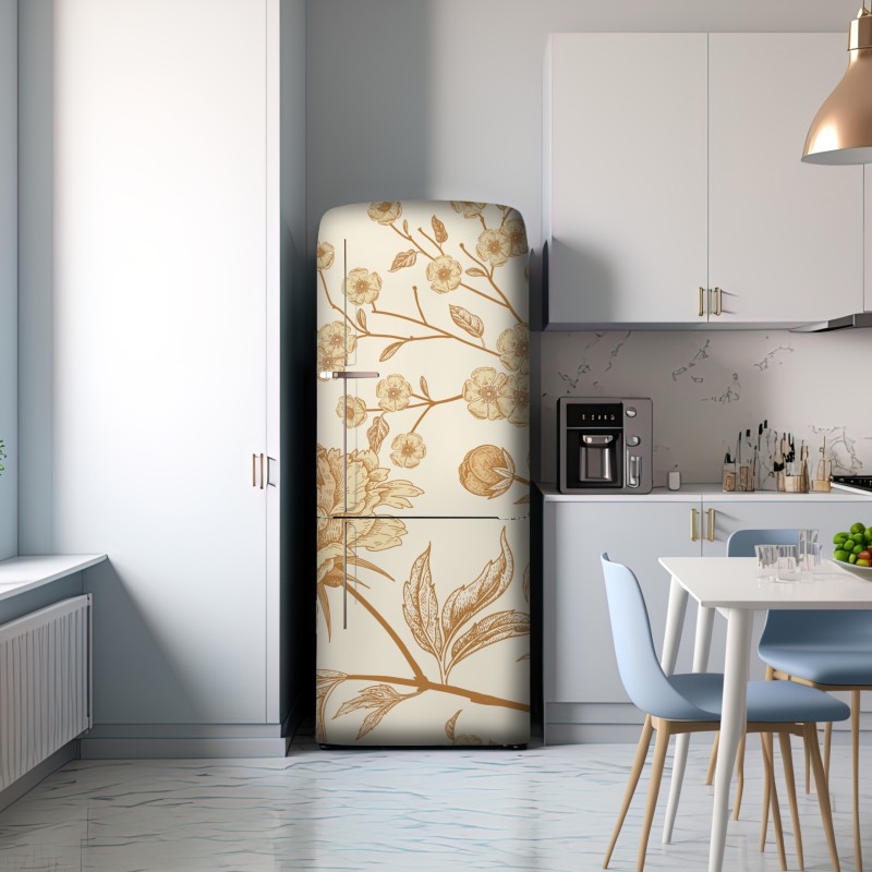 Naklejka na lodówkę vintage beżowy wzór kwiatowy z peoniami – Wallissimo® Naklejka na lodówkę vintage beżowy wzór kwiatowy z peoniami – Wallissimo®