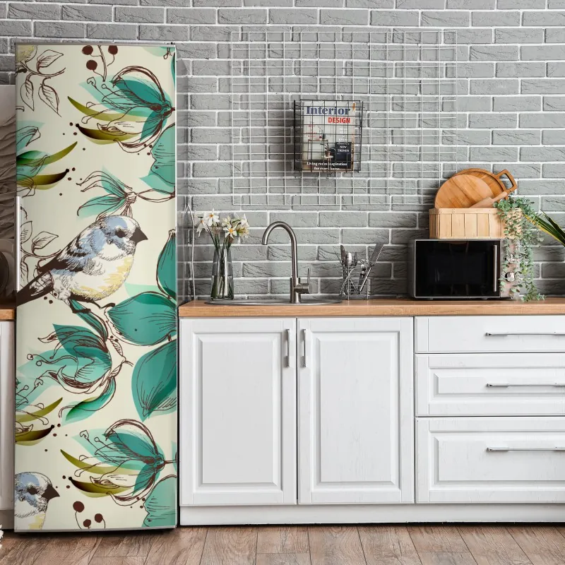 Naklejka na lodówkę różowe akwarelowe kwiaty na czarnym tle – Wallissimo®